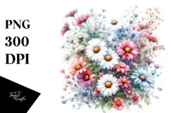 Washed Watercolor Small Daisies PNG Product Image 1