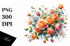 Watercolor Orange Roses | Sublimation | Clipart Product Image 1