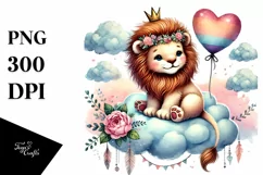 Colorful Boho Lion Heart Sitting on Cloud, PNG Product Image 1