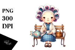 Old Lady Sitting on Bench | Sublimation | Clipart Product Image 1