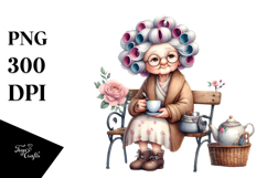 Old Lady Sitting on Bench | Sublimation | Clipart Product Image 1