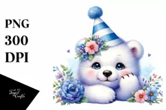 Colorful Baby Polar Bear with Party Hat | Clipart Product Image 1