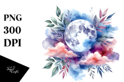 Vibrant Abstract Moon with Foliage Clouds | Clipart Product Image 1