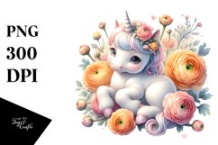 Cute Baby Unicorn Ranunculus Sublimation Clipart Product Image 1