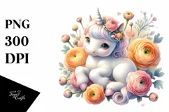 Cute Baby Unicorn Ranunculus Sublimation Clipart Product Image 1