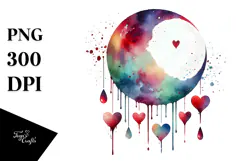 Simple Watercolor Moon with Hearts PNG Product Image 1