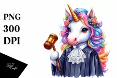 Colorful Unicorn in Judge's Robe, PNG Product Image 1