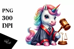 Colorful Unicorn in Judge's Robe, PNG Product Image 1