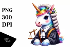Colorful Unicorn in Judge's Robe, PNG Product Image 1