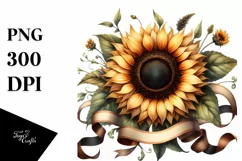 Sunflower Ribbons Watercolor Clipart Product Image 1