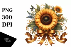Sunflower Ribbons Watercolor Clipart Product Image 1