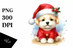 Watercolor Baby Dog with Santa Hat, High-Quality PNG Product Image 1