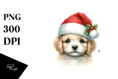 Watercolor Baby Dog with Santa Hat, High-Quality PNG Product Image 1