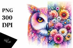 Vibrant Owl Flowers Watercolor Clipart Product Image 1