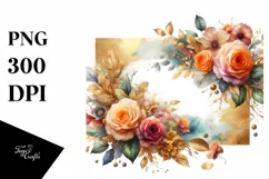 Colorfull Floral Frame,Gold Foil | Sublimation | Clipart Product Image 3