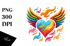 Decorative Heart with Wings and Fire PNG Product Image 1