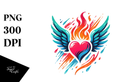 Decorative Heart with Wings and Fire PNG Product Image 1