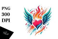 Decorative Heart with Wings and Fire PNG Product Image 1
