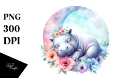 Sleeping Baby Hippo on Moon | Clipart Product Image 1