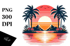 Retro Tropical Sunset, Clipart PNG Product Image 1