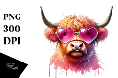 Colorful Highland Cow with Sunglasses PNG Product Image 1