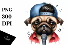 Funny Pug Clipart,Hip Hop Singer | Sublimation | Clipart Product Image 1