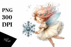 Cute Fairy Tumbling with Snowflakes PNG Product Image 1
