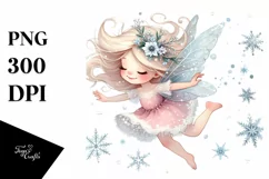 Cute Fairy Tumbling with Snowflakes PNG Product Image 1