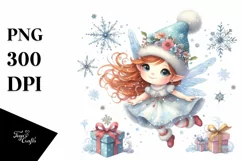 Cute Fairy Tumbling with Snowflakes PNG Product Image 1