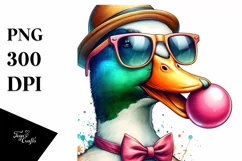 Colorful Duck Hat Chewing Gum Watercolor Clipart Product Image 1