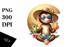 Happy Monkey with Cocktail, High-Res PNG Product Image 1