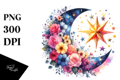 Vibrant Moon with Flowers PNG Product Image 1