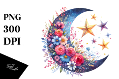Vibrant Moon with Flowers PNG Product Image 1