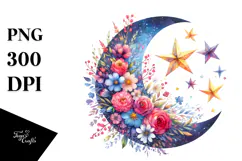 Vibrant Moon with Flowers PNG Product Image 1
