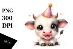 Energic Baby Cow with Party Hat,Transparent PNG Product Image 1