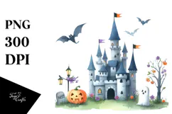 Simple Funny Halloween Clipart with Castle PNG Product Image 1