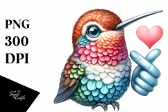 Funny Hummingbird Love Watercolor Clipart Product Image 3