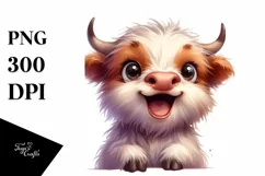 Funny Highland Cow with Big Eyes PNG Product Image 1