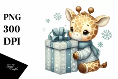 Cute Baby Giraffe behind Gift Box PNG Product Image 3