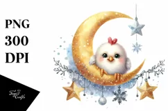 Funny Chicken with Glittery Moon, Transparent PNG Product Image 3