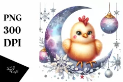 Funny Chicken with Glittery Moon, Transparent PNG Product Image 1