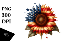 Vintage Sunflower with Stars, USA Flag Colors, Transparent Product Image 1