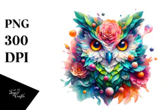 Vibrant Watercolor Owl PNG Product Image 1
