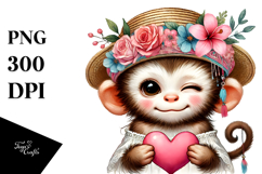Boho Baby Monkey with Heart PNG Product Image 1