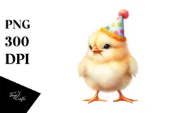 Watercolor Baby Chicken with Party Hat, High-Quality PNG Product Image 1