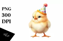 Watercolor Baby Chicken with Party Hat, High-Quality PNG Product Image 1