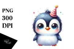 Cute Baby Penguin with Party Hat, PNG Product Image 1