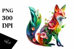 Abstract Vibrant Watercolor Fox with Plant Leaves and 3D Product Image 3