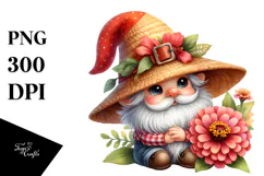 Cute Gnome with Zinnia PNG Product Image 1