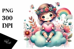 Colorful Cute Boho Heart Sitting on Cloud, PNG Product Image 1